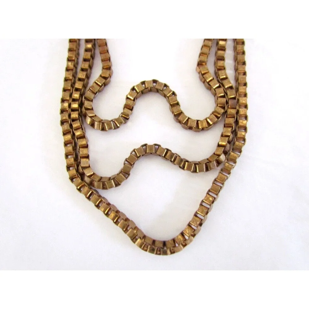 Vintage 1940s 50s Triple Strand Box Chain Necklace Heavy Venetian Links - Picture 7 of 12